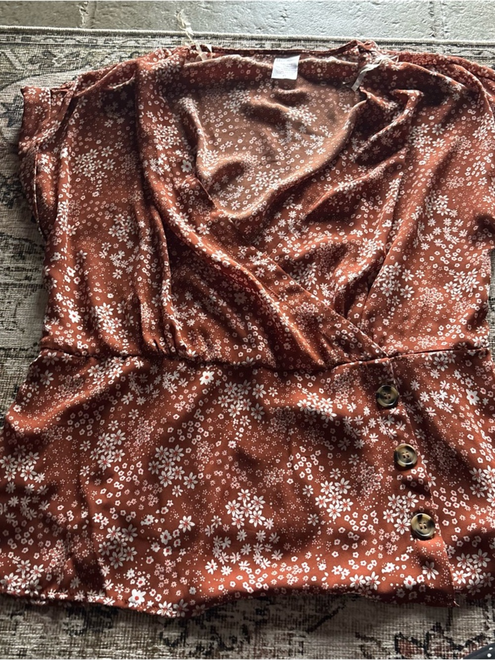 No Boundaries Brick Red Floral Surplice Wrap Top